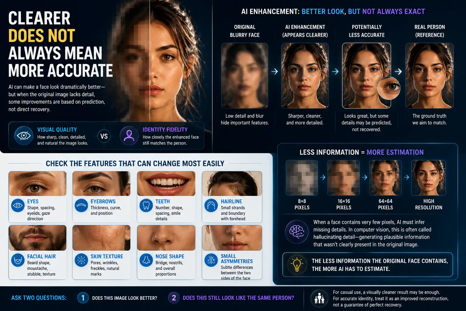 Clearer Face Does Not Always Mean More Accurate AI face enhancement comparison showing clearer results may not always preserve accurate facial details