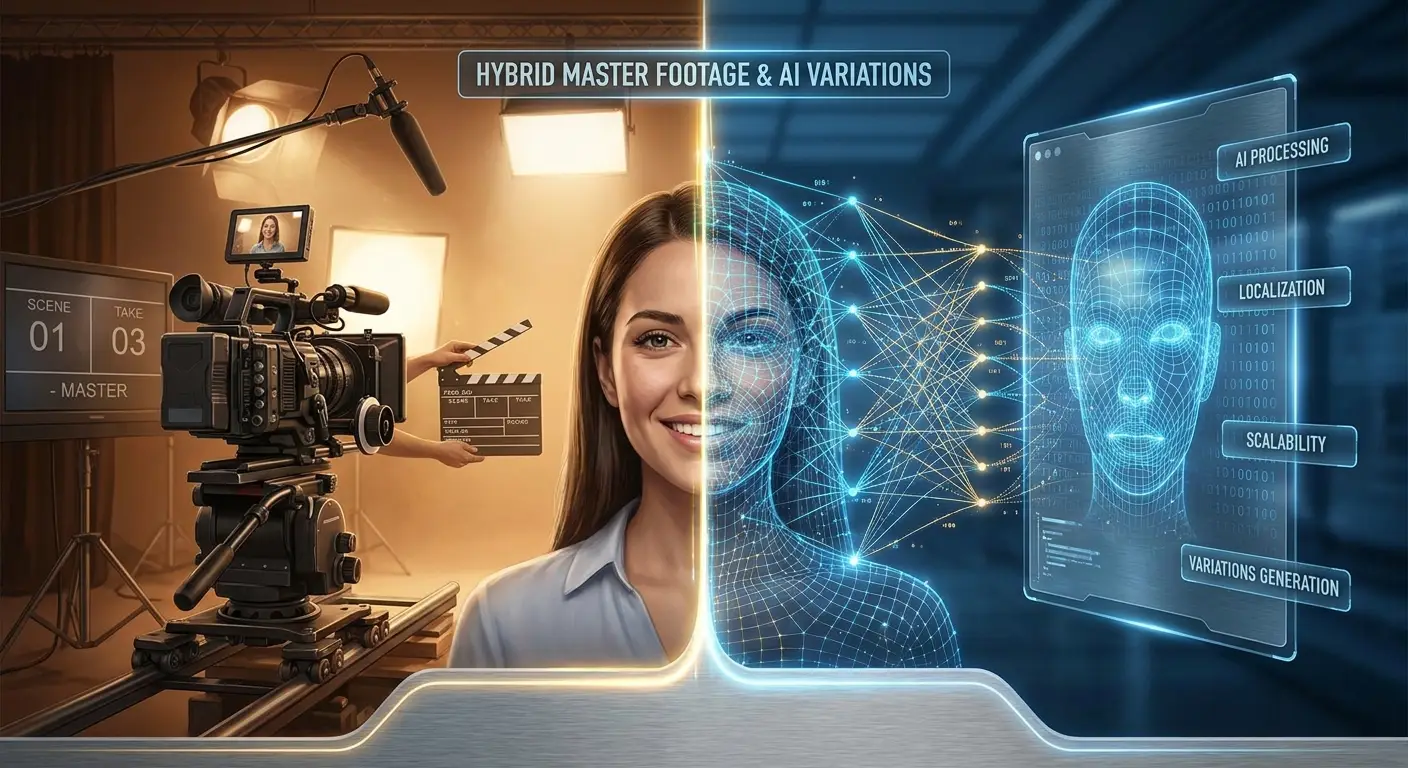 AI Video Face Swap vs Traditional Video Production Comparison Side-by-side comparison of AI video face swap and traditional video production, highlighting differences in cost, production time, localization, editing, reshoots, and scalability.
