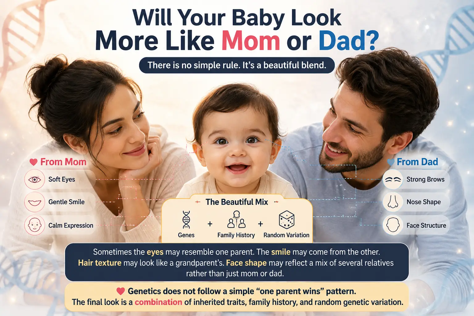 Who Will Your Baby Resemble More? Baby showing a natural mix of facial features inherited from mom and dad