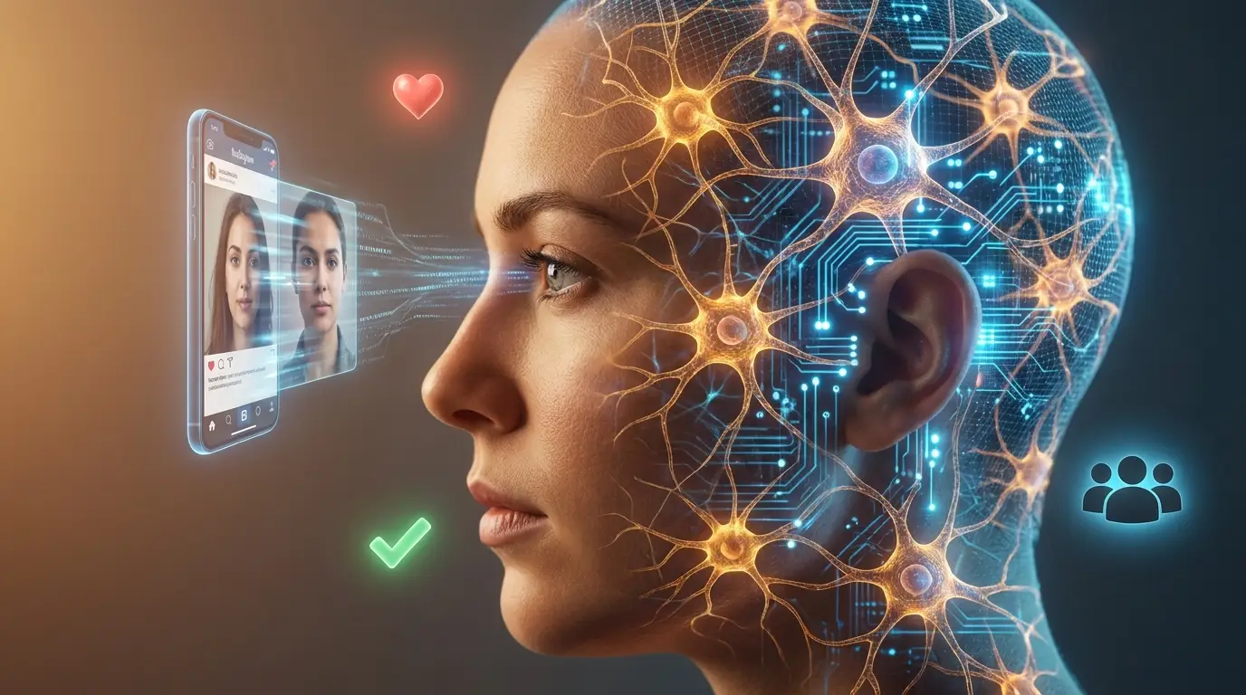 Illustration explaining why the human brain easily trusts realistic AI face swaps through cognitive bias, familiar faces, and emotional reactions.